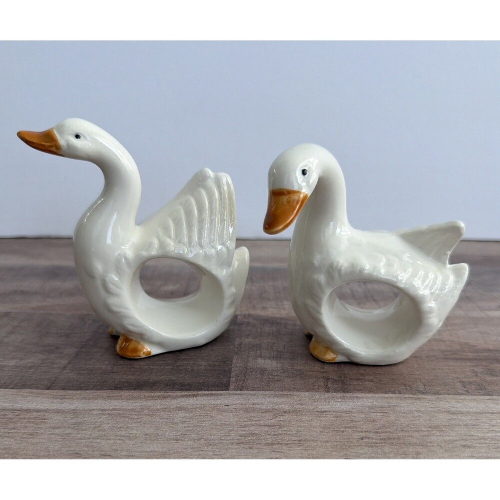 Pair Of Duck Goose Ceramic Porcelain Napkin Rings Takahashi Japan